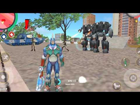 Rope Hero: Vice Town (Freezer Gun Freeze Double Black Car Robot)Tank Army Base - Android Gameplay HD