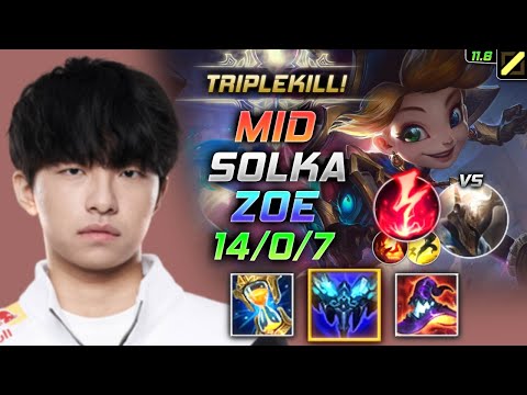SOLKA Zoe MID vs Pantheon - 솔카 미드 조이 템트리 룬 존야 감전 - LOL KR 11.6