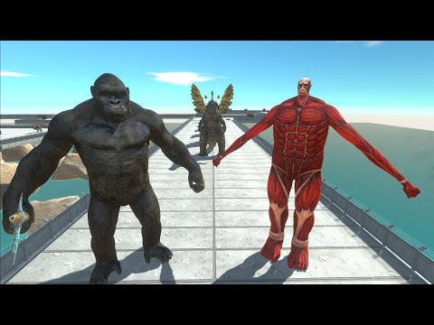 COLOSSAL TITAN AND KING KONG VS GHIDORAH DEATH RUN  - Animal Revolt Battle Simulator