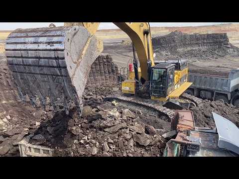 Cat 374D Excavator Loading Overburden On 4 Axle Mercedes & MAN Trucks - Interkat SA