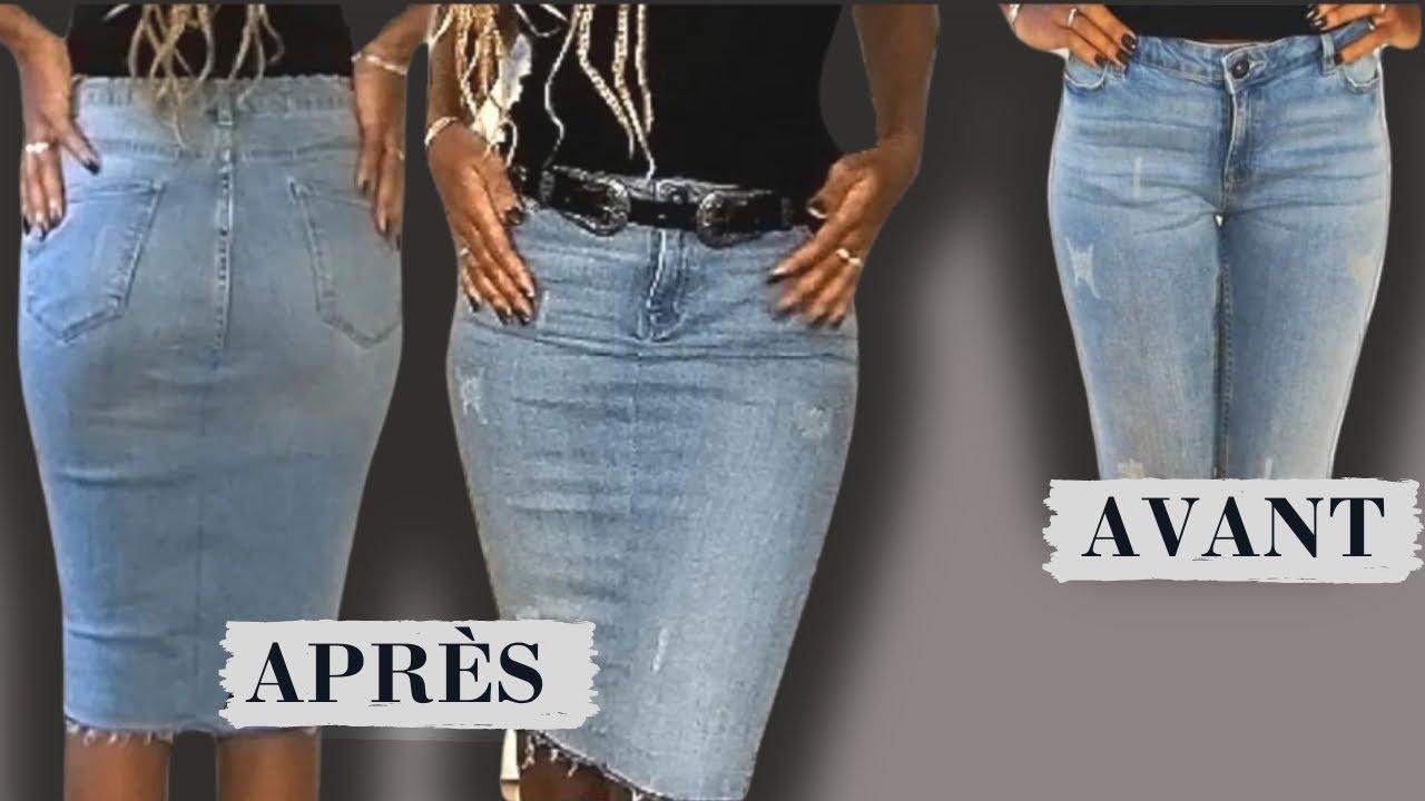 DIY👖TRANSFORMER PANTALON JEANS EN JUPE CRAYON + TEE SHIRT[ MJBeauty ]