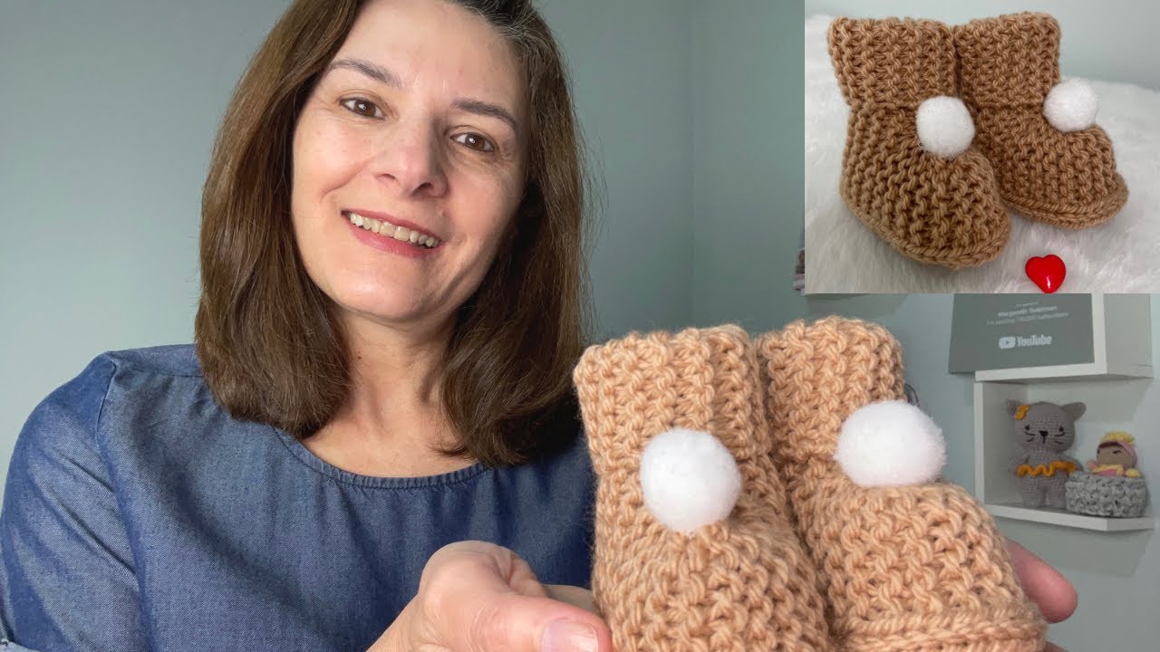 SAPATINHO EM TRICÔ PARA BEBÊ COM LÃ GROSSA