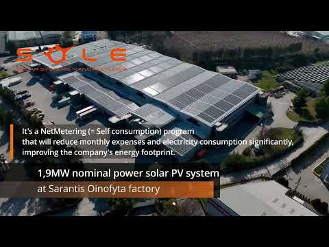 NetMetering solar PV system with 1,9MW nominal power at Sarantis Oinofyta factory.