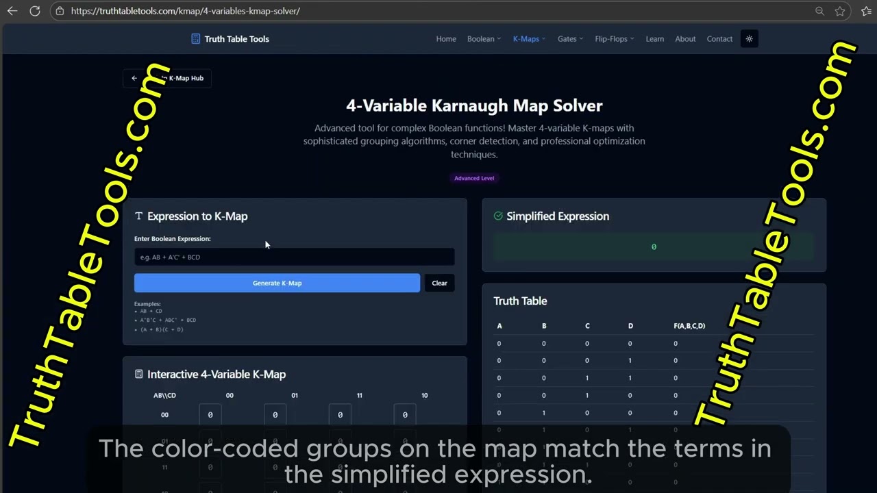 K-Map Solver Tutorial | Simplify Logic Expressions Online | TruthTableTools
