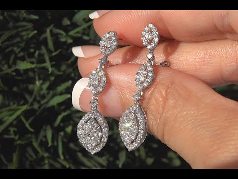 White Diamond Cocktail Earrings 18k White Gold Certified VS/SI F-G Color 1.92 TCW - C1188