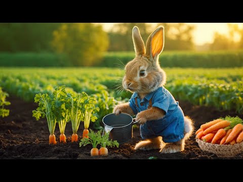 Rabbits grow carrots: A day of gardening with parents| Ai bunny story |Ai animal videos🐰#bunny#funny
