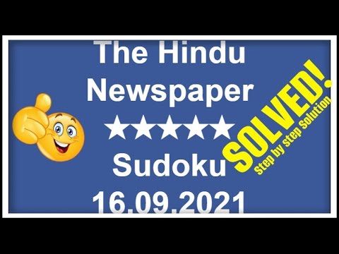 🔴 The Hindu Sudoku 5 Star Step by Step Solution | 16.09.2021 | Difficulty Level ★★★★★