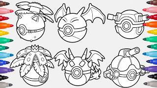 Coloring Pokémon Poké Ball Evolutions  Venusaur, Charizard & Blastoise