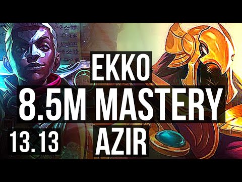 EKKO vs AZIR (MID) | Penta, 8.5M mastery, 2400+ games, 16/2/8, Legendary | EUW Challenger | 13.13