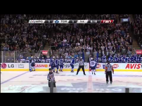 Jets @ Leafs - Joffrey Lupul Scores Camera Shot! - 111019