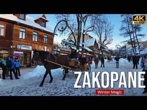 Snowy Winter in Zakopane, Poland ❄️ Cozy Streets, Wooden Houses & Mountain Views | 4K Walk