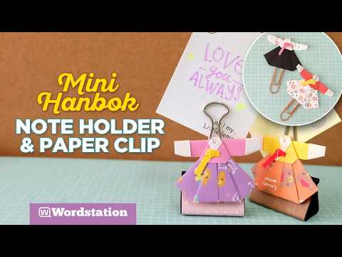 Watch Now! Easy binder clip  note holder and paperclip bookmark with mini hanbok origami