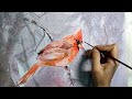red bird/watercolor/wet on wet/Northern Cardinal/how to paint/Watercolor painting of a cardinal bird