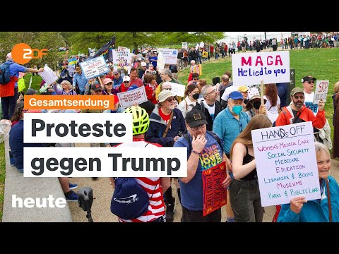heute 19:00 Uhr vom 05.04.2025 Union verliert Zustimmung, Trump-Proteste, Kritik an Israels Armee