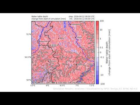 TerrSysMP monitoring run 2016-04-12 - water table depth change - NRW (24h)