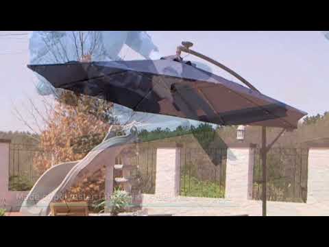 Ultimate Patio 10 Ft. Solar Lighted Octagonal Steel Patio Cantilever Umbrella W/ Crank Video