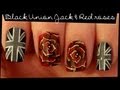 Black Union Jack & Red Roses nail art 