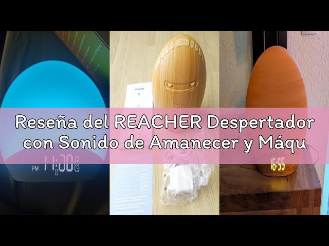 Vídeo relacionado con REACHER Madera Grano Sunrise Luz Despertador Luz Nocturna y Máquina de Sonido, Reloj Digital Regulable para Dormitorio, 26 Sonidos de Dormir, Máquina de Ruido Blanco para Bebé, Adulto, Despertador de