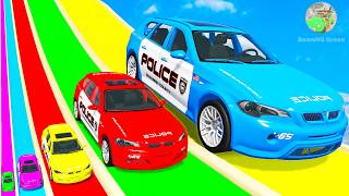 Big & Small Cars vs Stairs Color with Portal Trap - Car vs Train - BeamNG.Drive