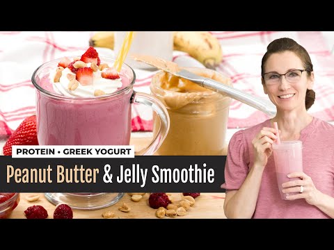 Peanut Butter Jelly Protein Smoothie with Greek Yogurt