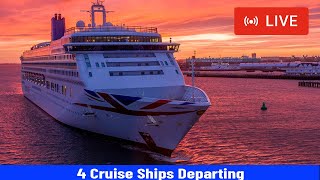 SHIPS TV - 4 Cruise Ships Departing Port of Southampton (LIVE)