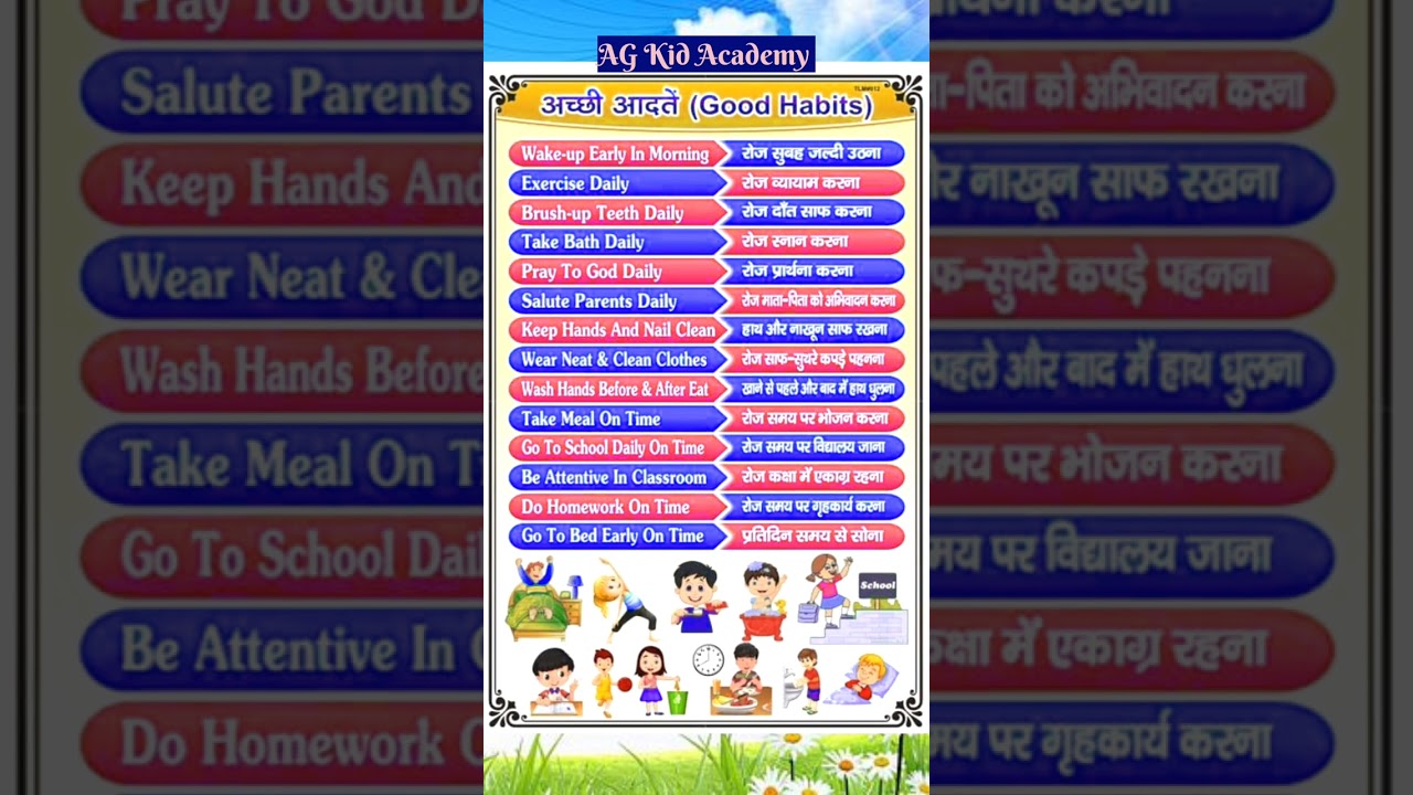Good Habits| Hindi Chart | English Chart | #english #hindi #chart #onlineclasses #shorts #ytshorts