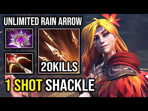 CRAZY Unlimited Raining Arrow 1 Shot Shackle Solo Mid Yellow Arcana Windranger Dota 2