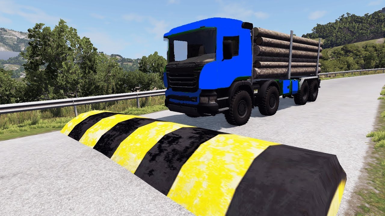 Flatbed Trailer Cars Transportation with Slide Color - Cars vs Deep Water - BeamNG.Drive #1