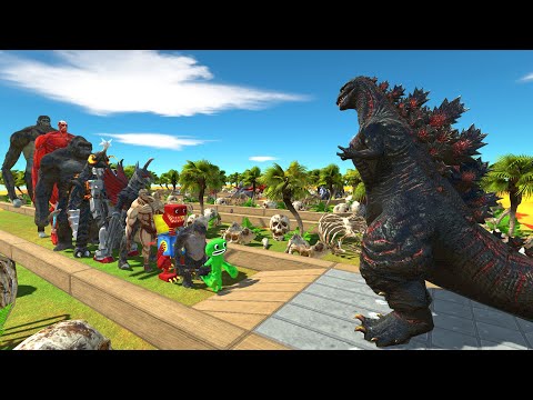 Shin Godzilla vs Colossal Titan LAVA SKULL ISLAND DEATH RUN - Animal Revolt Battle Simulator