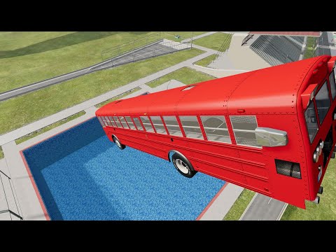 Buses and swimming pool - bus jumping into water