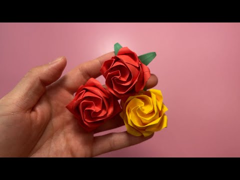 Origami Rolling Kawasaki Rose tutorial. How to make an origami Rose flower with a piece of paper.