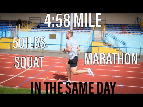 500lbs Squat | 4:58 Mile | Marathon - IN THE SAME DAY