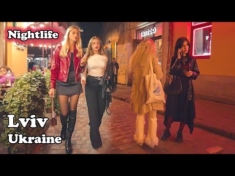 Lviv Ukraine, Lviv and its Nightlife - NIGHT Walking Tour.  2023 [4K virtual walk]