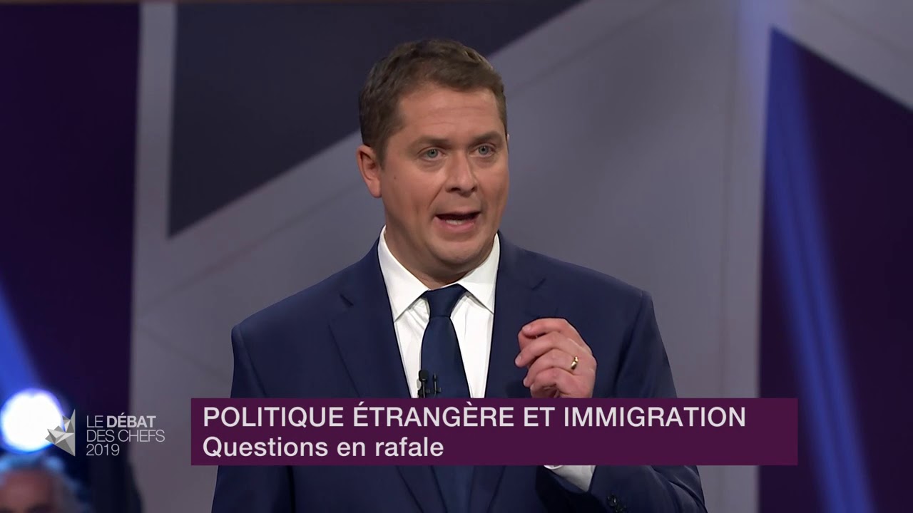 Andrew Scheer répond à la question du modérateur sur l'aide canadienne aux pays pauvres