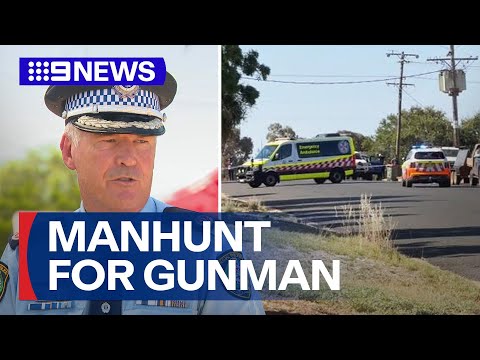 Police hunting for gunman after four people shot in NSW town | 9 News Australia