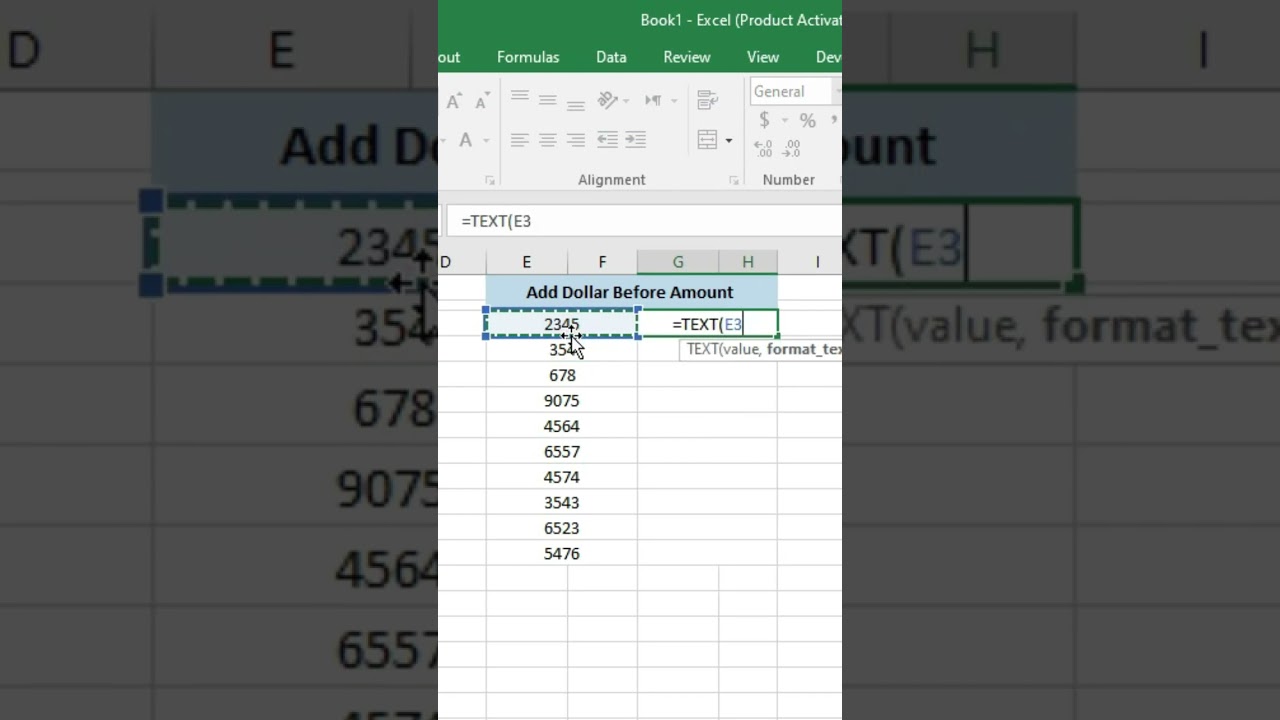 Add Dollar Sign Before Value in excel #excel #exceltips