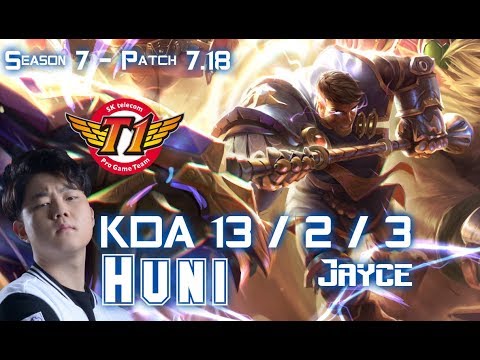 SKT T1 Huni JAYCE vs CASSIOPEIA Mid - Patch 7.18 KR Ranked
