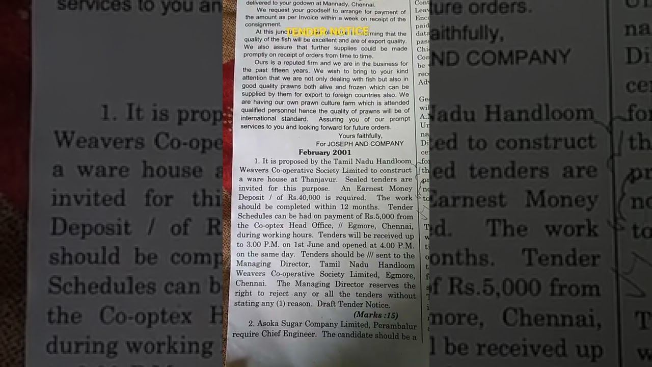 English shorthand senior Tender notice second paper