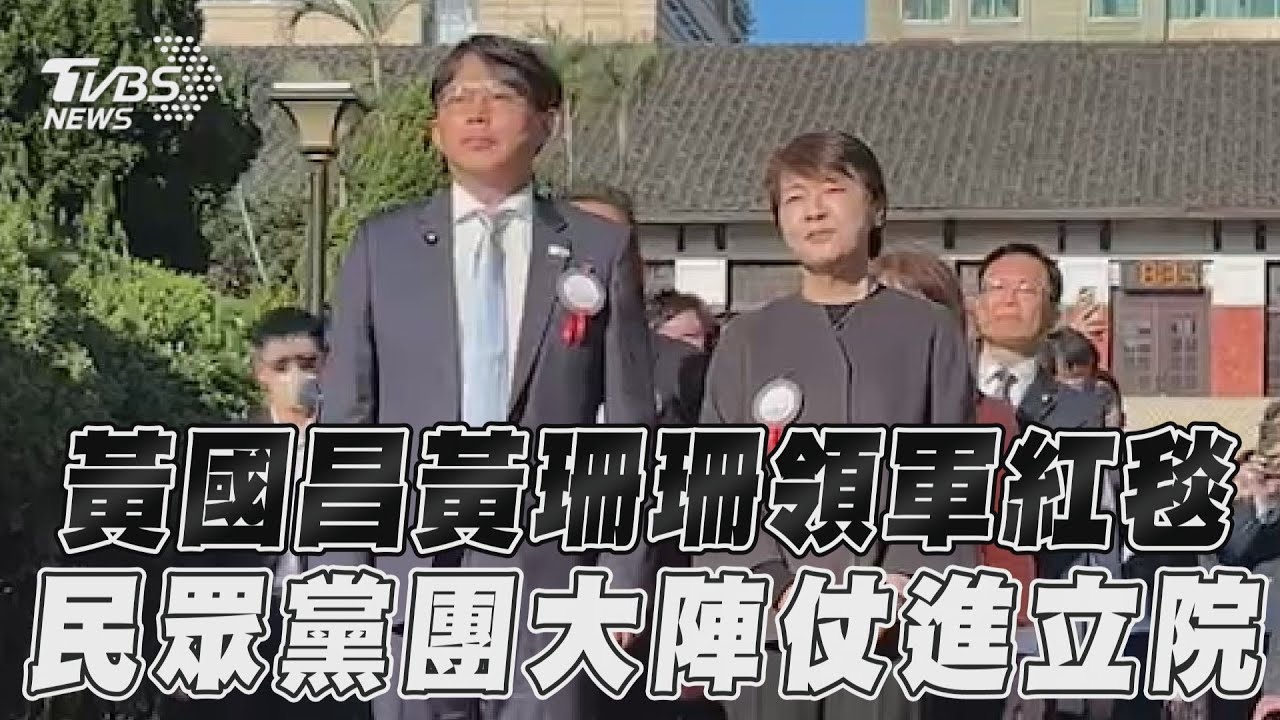 影音/黃國昌黃珊珊領軍紅毯 民眾黨團大陣仗進立院