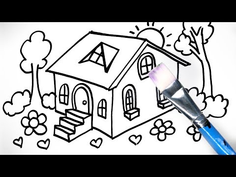 Colouring and painting a meadow house for kids