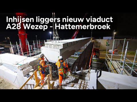 Inhijsen eerste liggers nieuw viaduct A28 afslag Wezep-Hattemerbroek - ©StefanVerkerk.nl