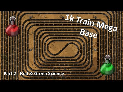 1k Train Mega Base - Factorio Lets Play Pt2 - Red & Green Science