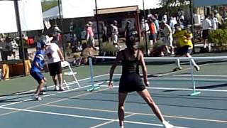 Pickleball shot of the year nominee 2012, USAPA Nationals in AZ Joe Valenti gets skin.  THE JOE shot
