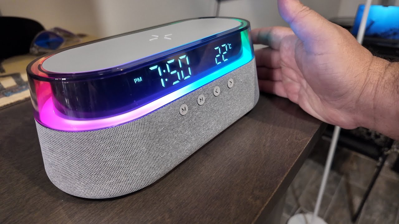 6 in 1 Alarm Clock for Bedroom, Digital Speaker Wireless Charging 15W, FM Radio, LED Night Light