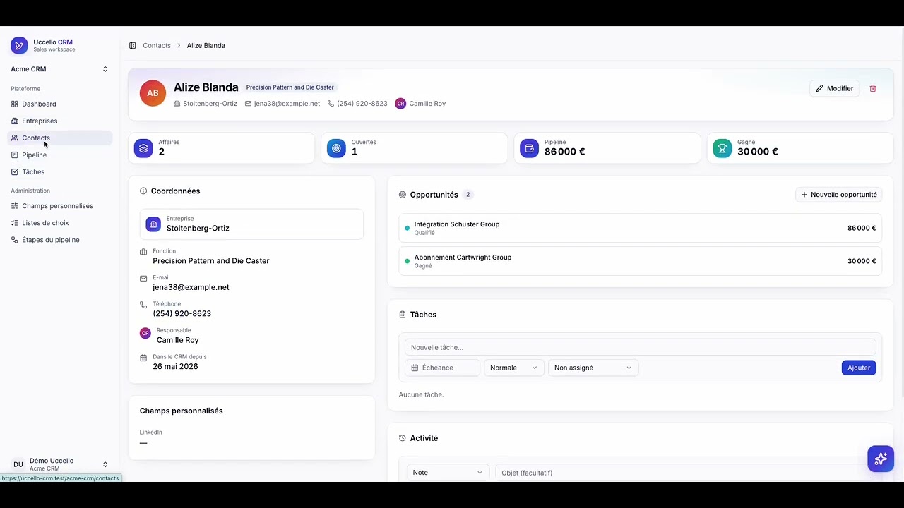 Démo d'Uccello CRM en vidéo