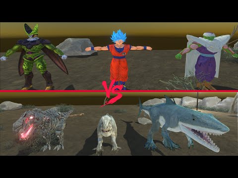 GOKU SSJ CELL PERFECR PICCOLO VS TEK REK KING SHARK INDOMINUS REX  - Animal Revolt Battle Simulator