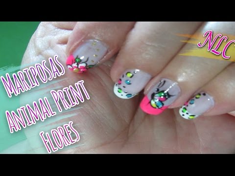 Decoración de Uñas Mariposa Con Animal Print Y Flores – Butterfly And Flowers Nail Art – NLC