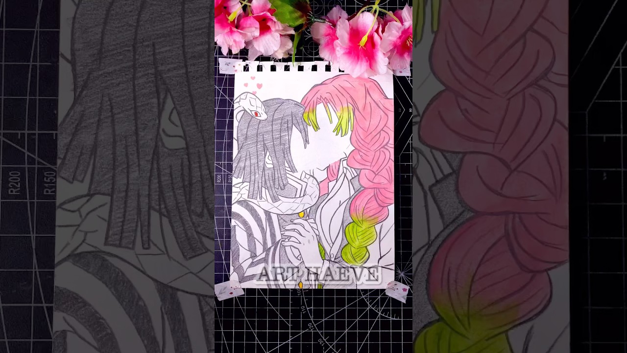 Drawing Mitsuri x Obanai✨#shorts #demonslayer  #animedrawing #tanjiro