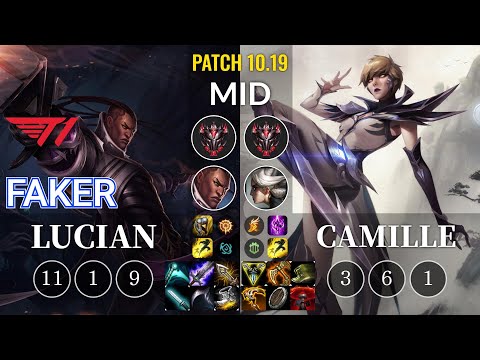 T1 Faker Lucian vs Camille Mid - KR Patch 10.19