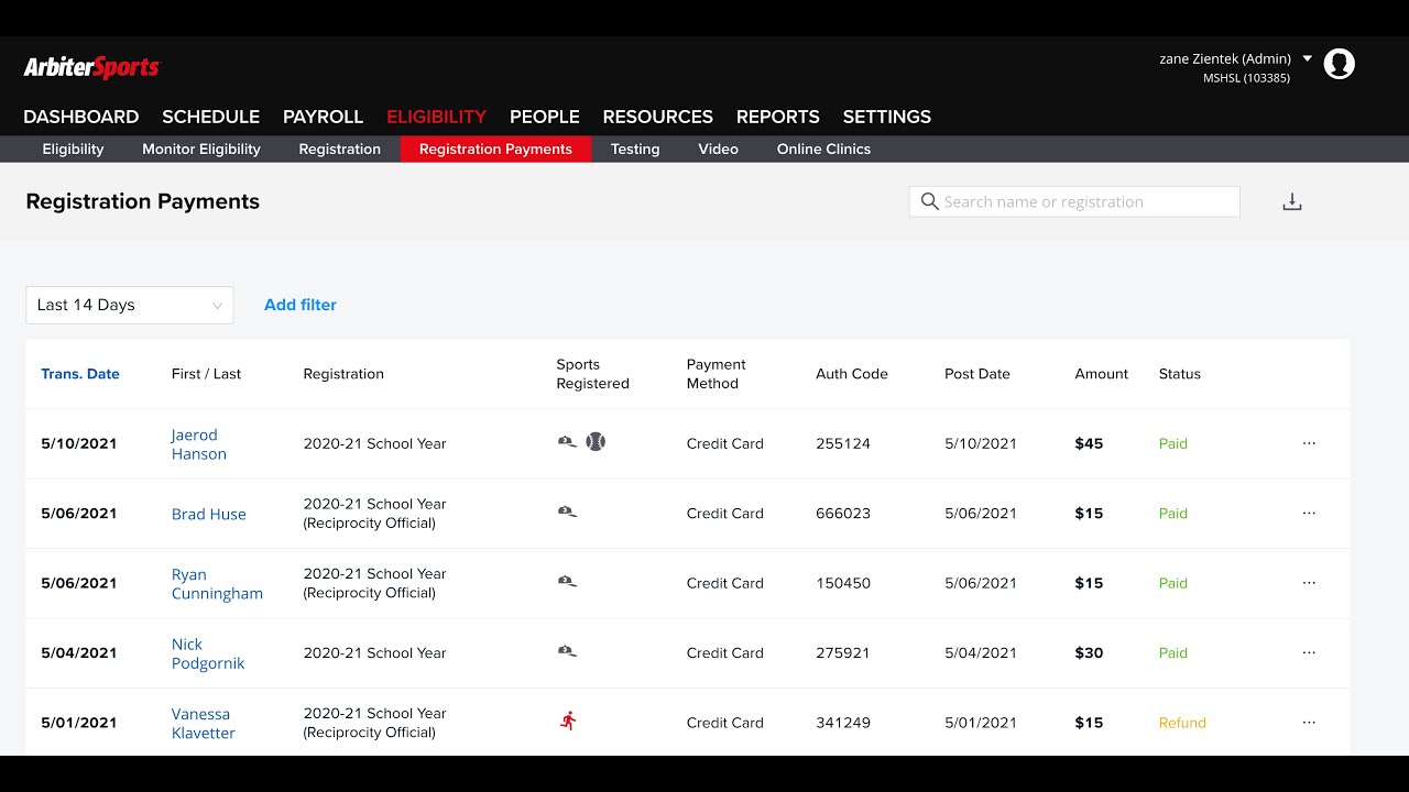 Monitoring Registration Payments